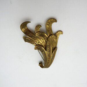 Vintage Gold Tone Engraved Acanthus Scroll 3" Brooch Pin C Clasp Victorian Style